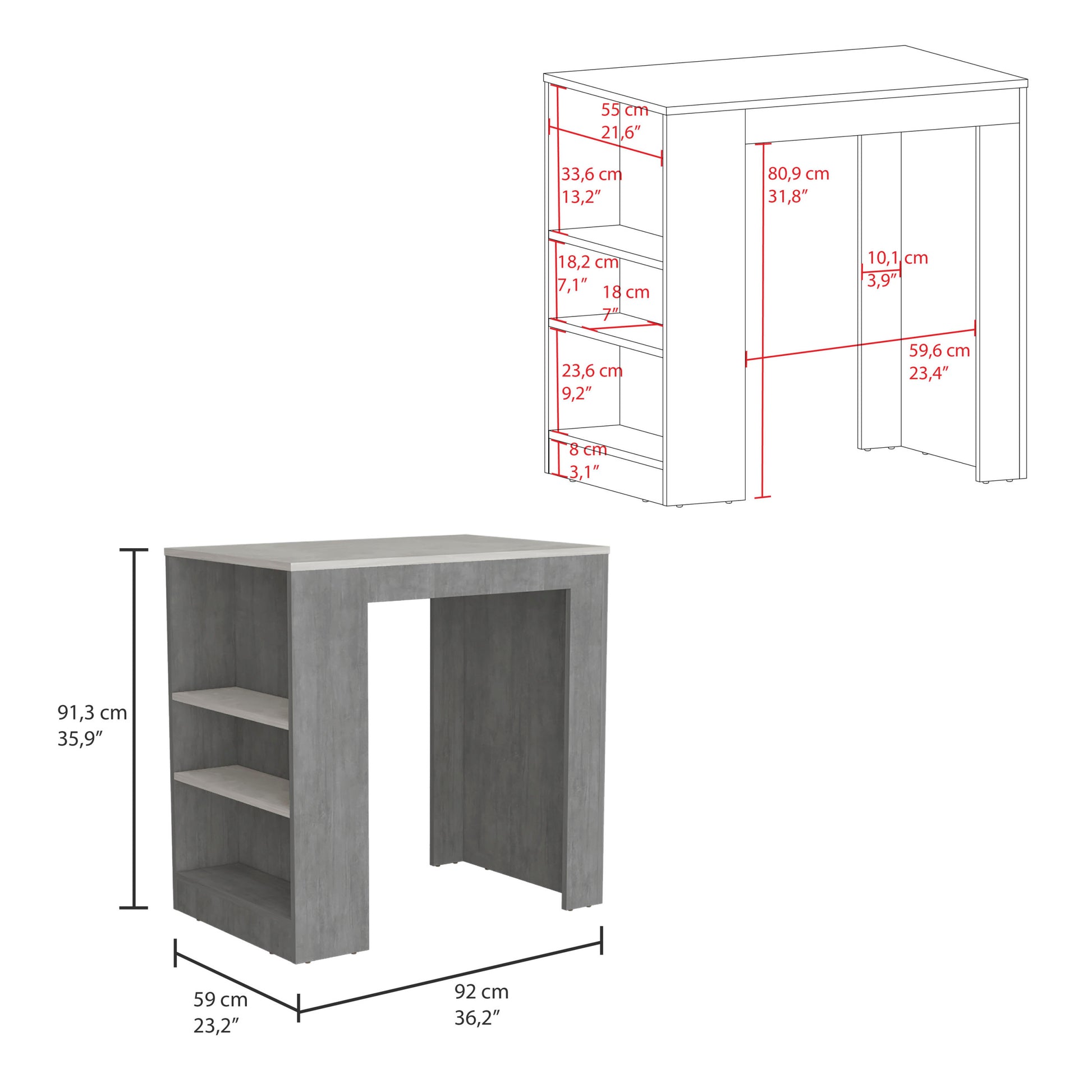 Portree Kitchen Island With 3 Side Shelves Multicolor Kitchen Modern Rectangular Stationary Kitchen Islands Mdf Engineered Wood