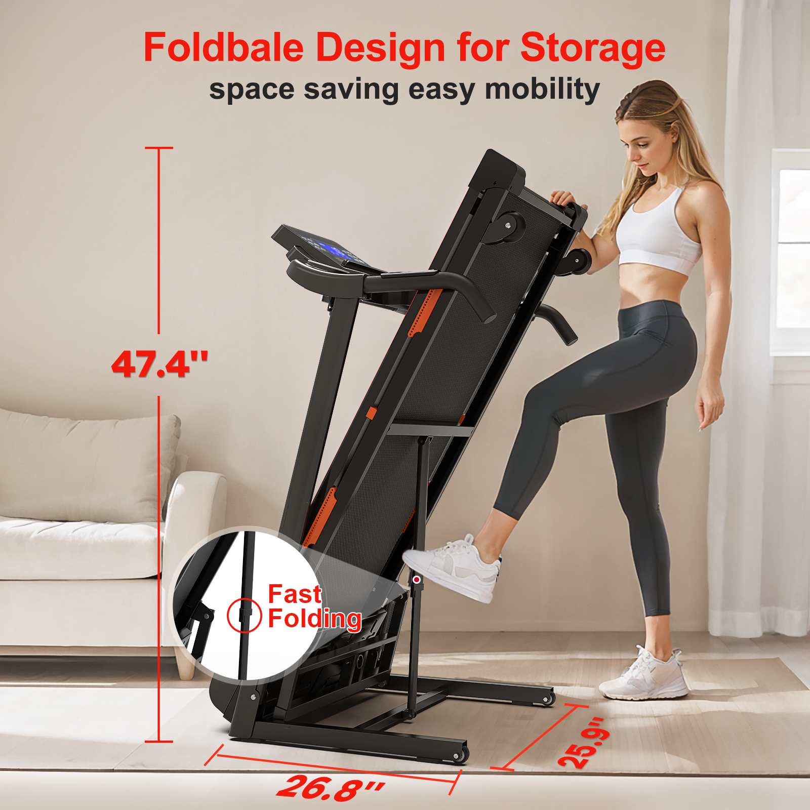 Finether Treadmill Foldable Treadmill With Incline, Electric Treadmill With Bluetooth Spe