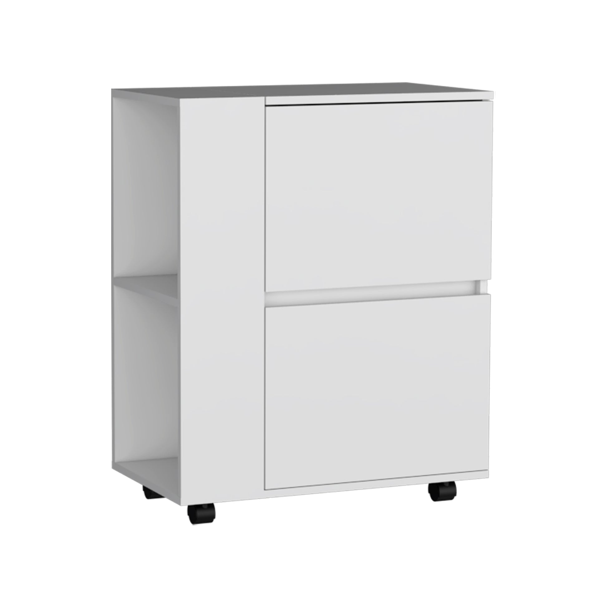 Glasgow Bar Cart Two Pull Down Door Cabinets And Two Open Shelves White Primary Living Space Mdf Engineered Wood