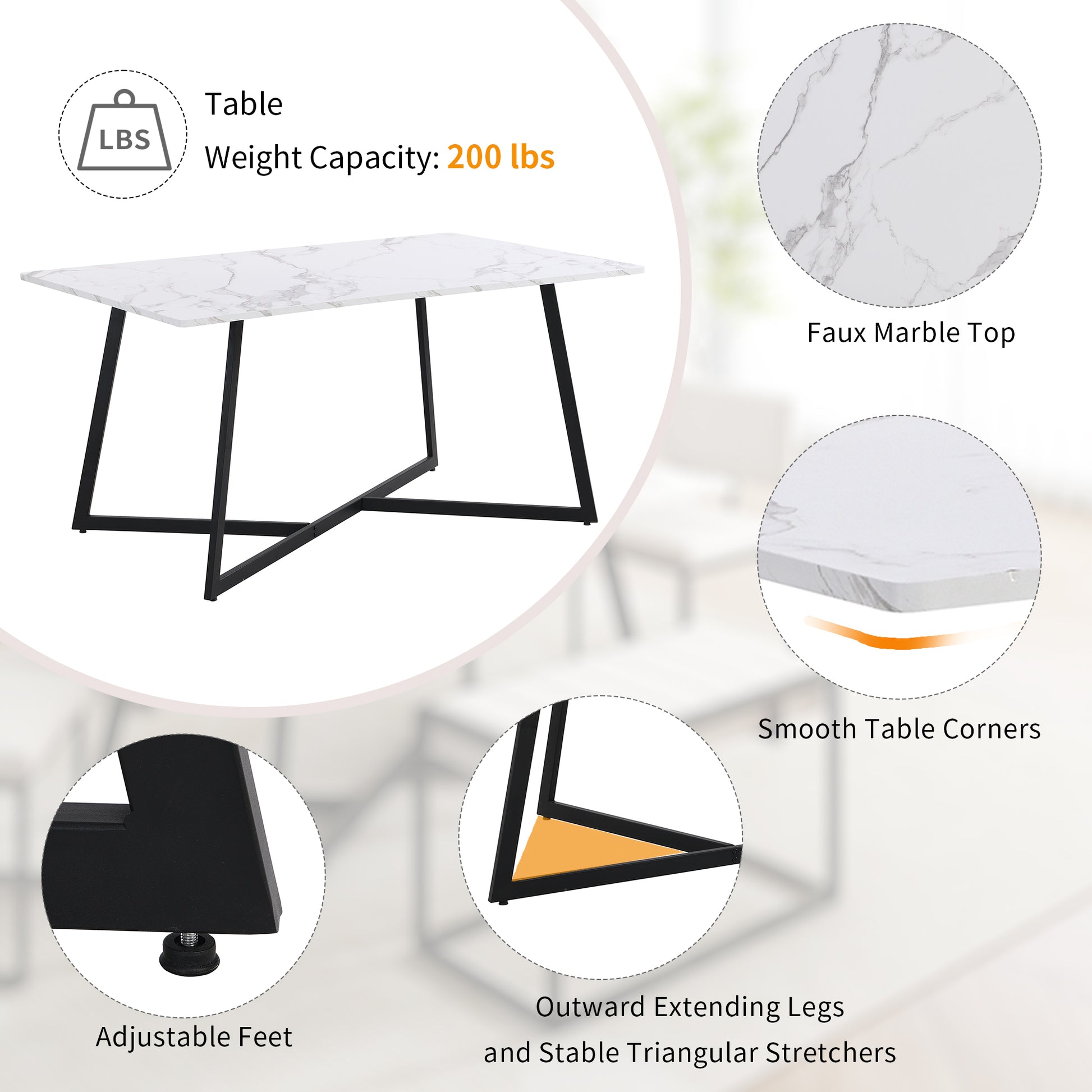 Modern Faux Marble 6 Piece Dining Table Set,60Inch Metal Kitchen Table Set With Upholstered Dining Chairs And Bench, Black Metal Dining Room Bench Seating Rectangular Dining Table With Chair And Bench Metal Wood Black Seats 6 60 Inches Farmhouse Trestle