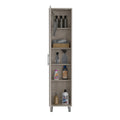 Laska Storage Cabinet, Broom Hangers, 1 Door Freestanding Natural Grey Primary Living Space Modern Mdf Engineered Wood