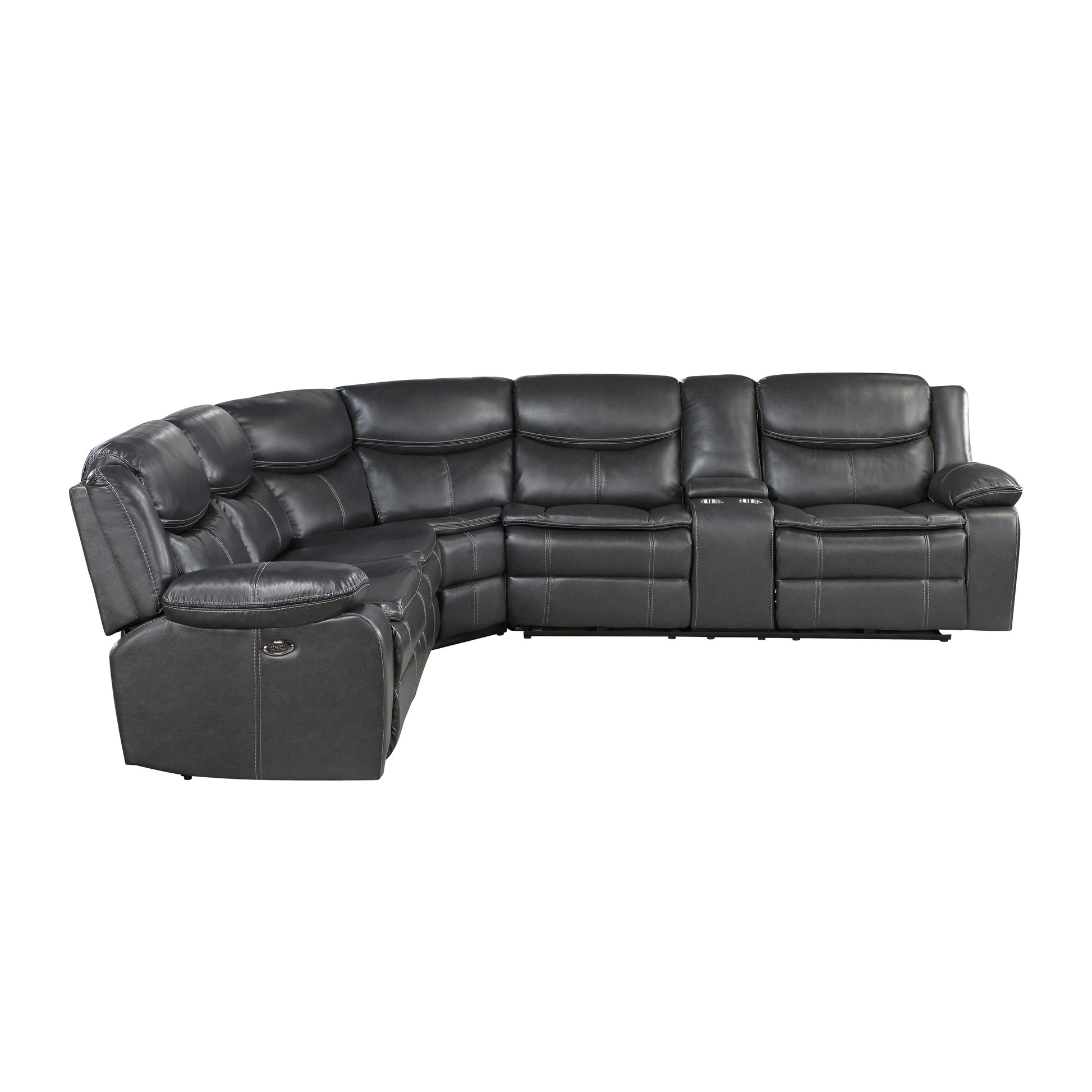 Modern 3 Piece Power Reclining Sectional With Right Side Console Dark Grayfaux Leather Usb Ports Solid Wood Living Room Furniture Dark Gray Faux Leather Wood Primary Living Space Contemporary,Modern Curved Pillow Top Arms Solid Wood 5 Seat