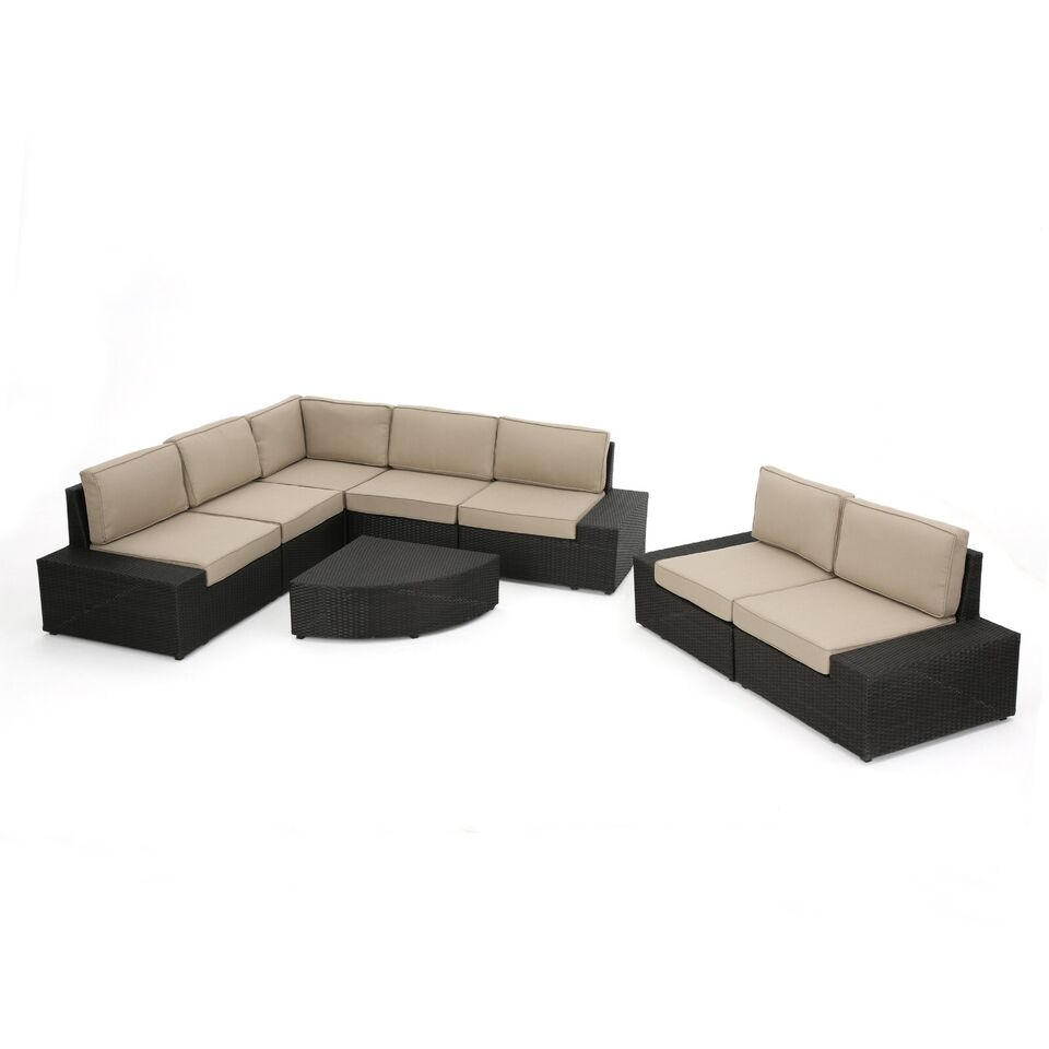 Santa Cruz Outdoor 8 Piece Sectional Set Yes Dark Brown Garden & Outdoor Sectional Seating Groups Pe Rattan Iron Waterproof Fabric