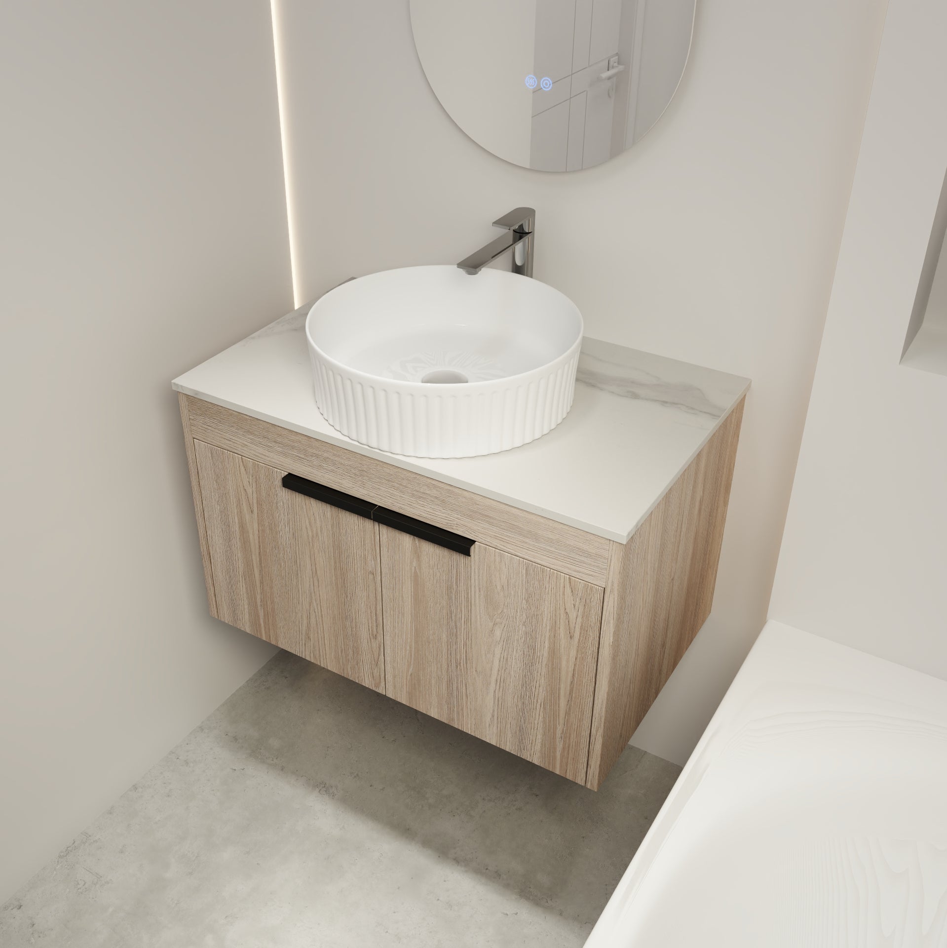 30 " Modern Design Float Bathroom Vanity With Ceramic white oak-2-bathroom-wall mounted-modern-plywood