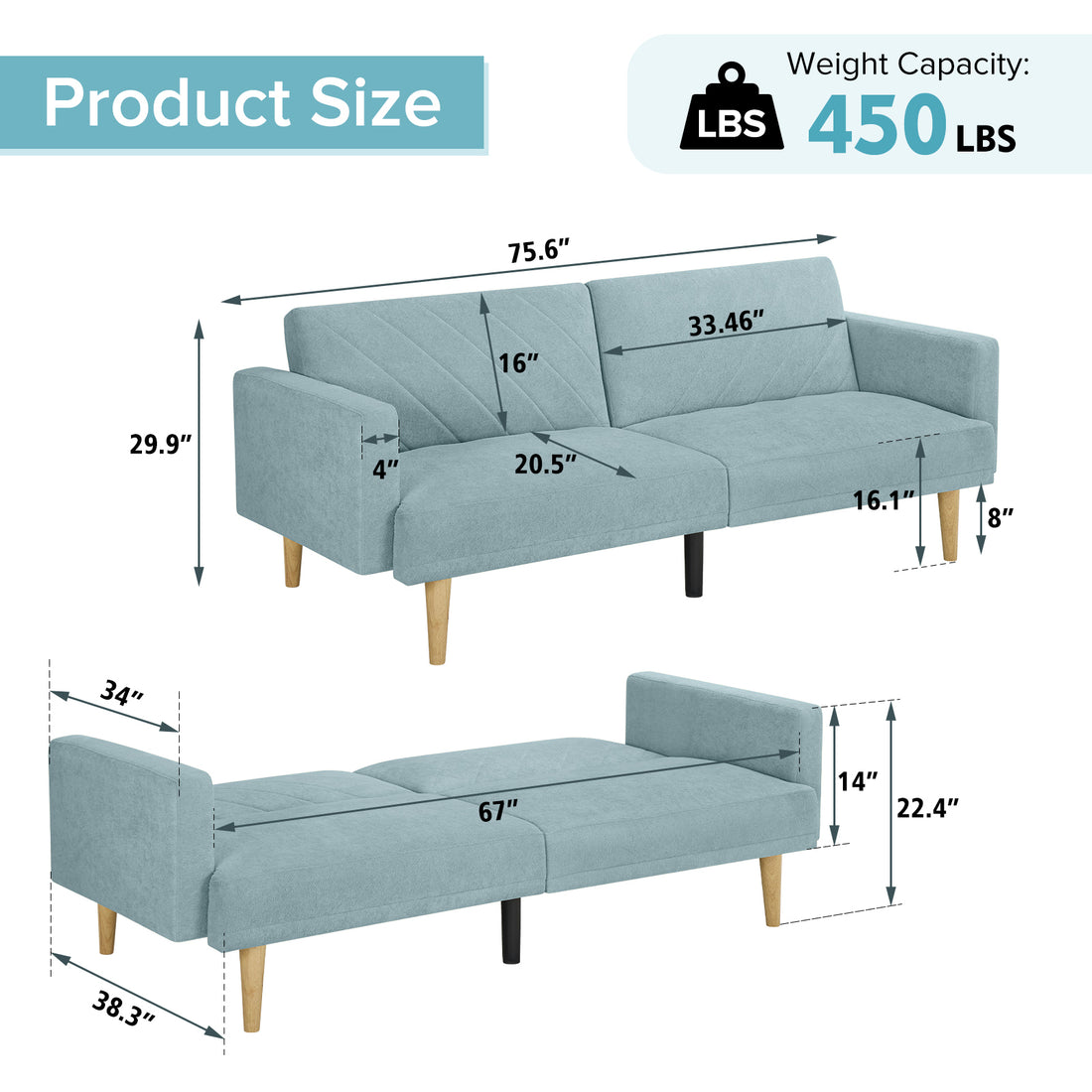 Multi Functional Futon Sofa Bed :Tapered Wood Legs Ideal For Small Living Rooms Multi Color Fabric Options Easily Converts To Single Bed ,Blue Blue Velvet Wood Primary Living Space Medium Soft Mid Century Modern Square Arms Memory Foam Snowflake Velvet