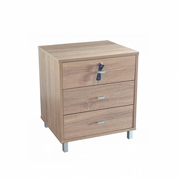 Natural Wood Color Modern Three Drawer Nightstand With Locking Top Drawer Light Natural Particle Board Mdf