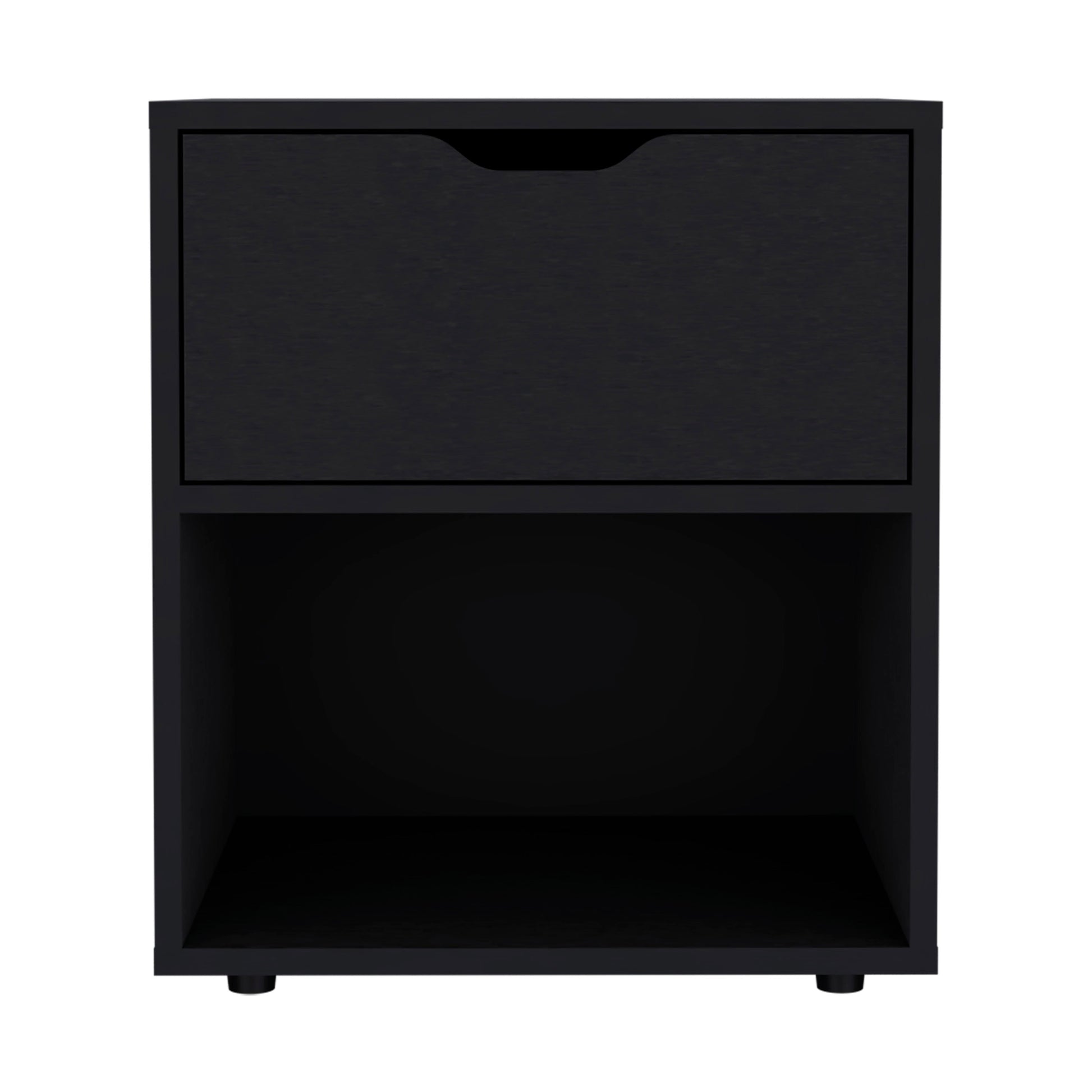 Aberdeeen 19.7 Inch High Nightstand End Table With Open Shelf Black 1 Drawer Bedroom Rectangle Modern Natural Mdf Engineered Wood