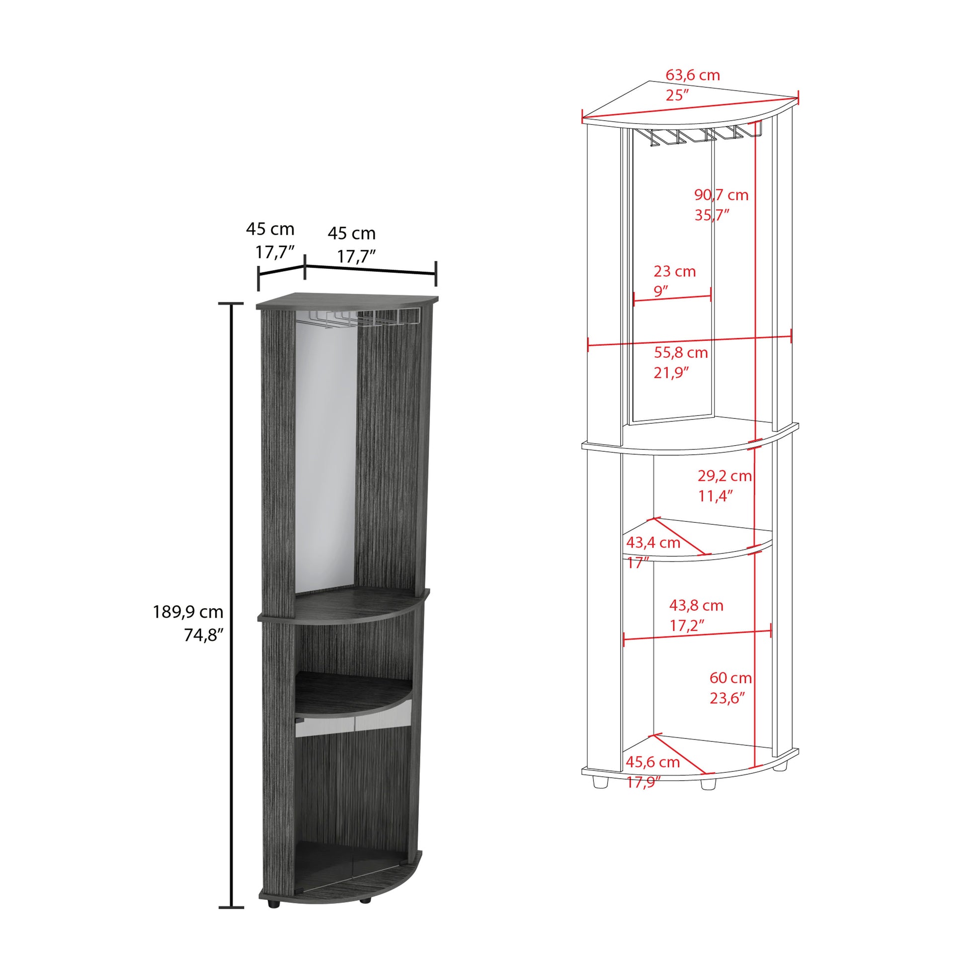 Chicago Corner Bar Cabinet, Rack, Glass Door Brown Primary Living Space Modern Mdf Shelves Included Engineered Wood