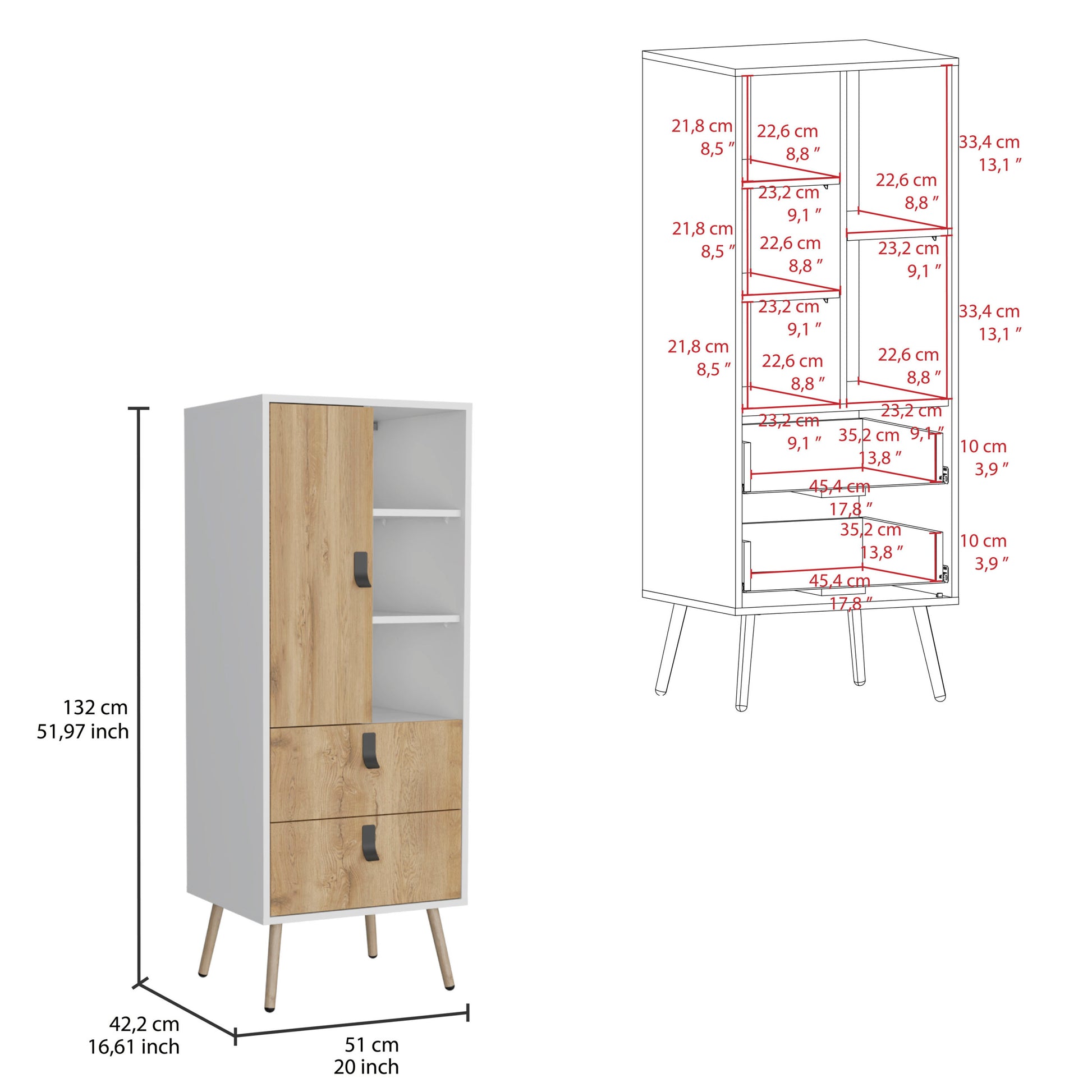 Huna Tall Dresser, Unit With Door, 2 Drawers, And Open Shelves Multicolor Bedroom Modern Mdf Engineered Wood