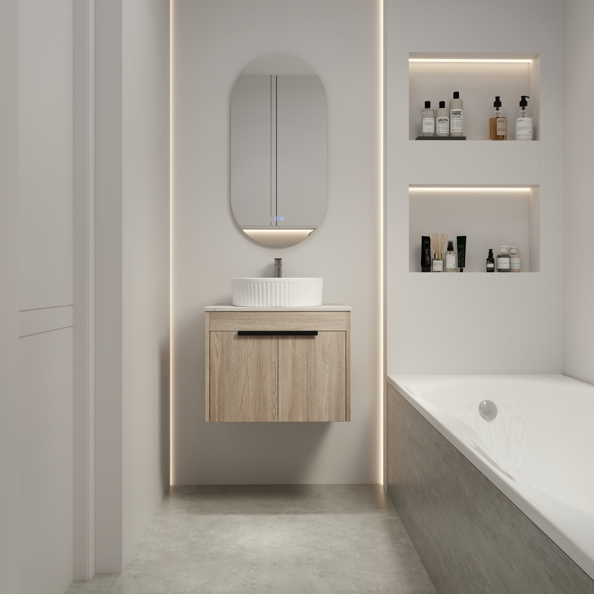 24 " Modern Design Float Bathroom Vanity With Ceramic Basin Set, Wall Mounted White Oak Vanity With Soft Close Door,Kd Packing,Kd Packing,2 Pieces Parcel Top Baa0014012Oo White Oak 2 Bathroom Wall Mounted Modern Plywood