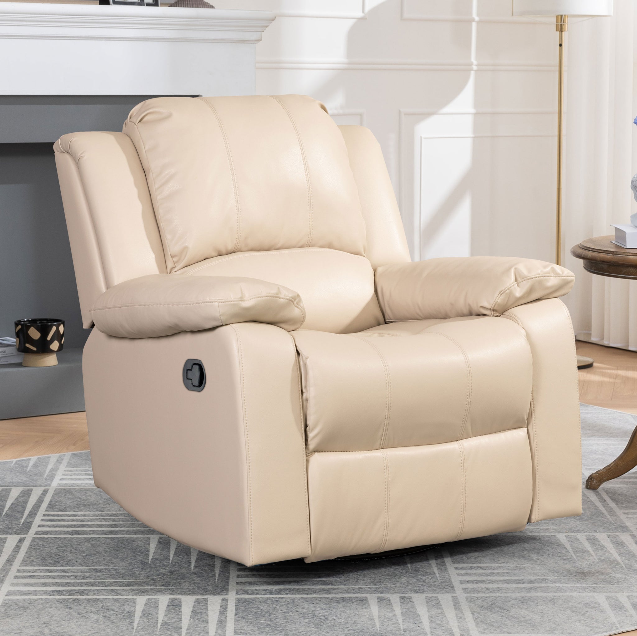Swivel and Glider Recliner Chair beige-faux leather-manual-push