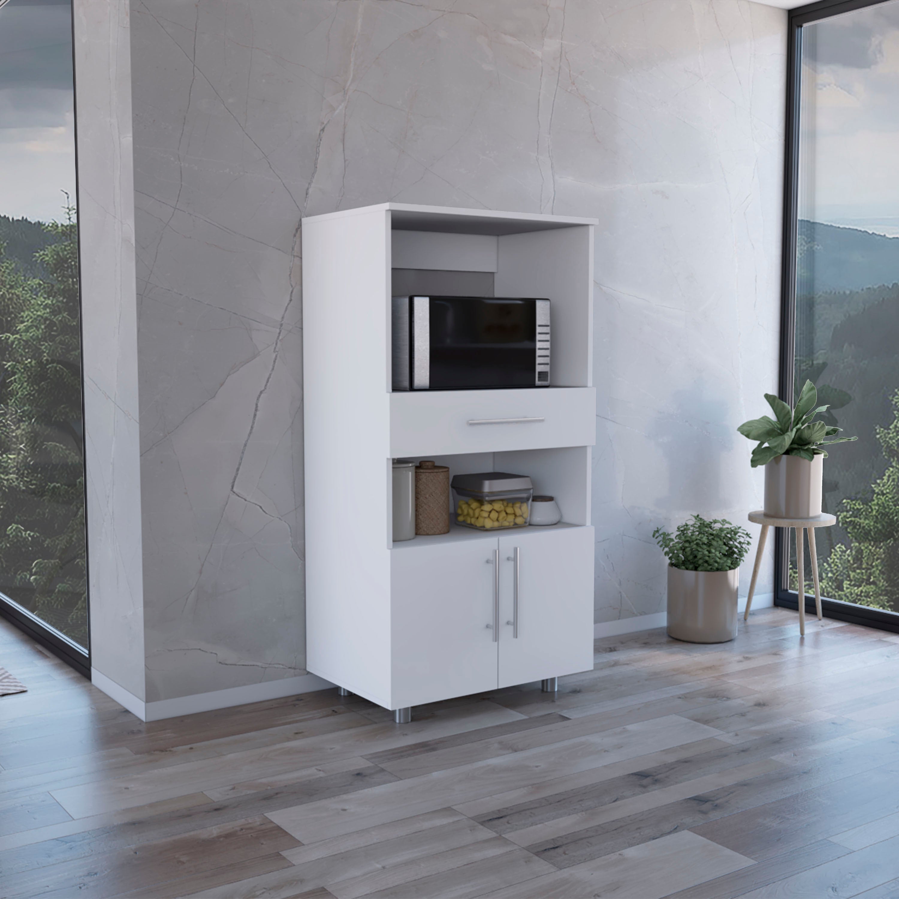 Worland Pantry Cabinet With Microwave Stand, Multi Functional With Dra Worland Pantry Cabinet With Microwave Stand, Multi Functional With Dra