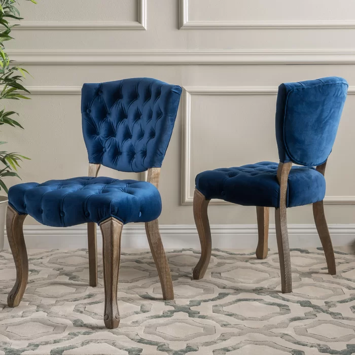 Kd Tufted Chair Wthr Navy Blue Wood Fabric