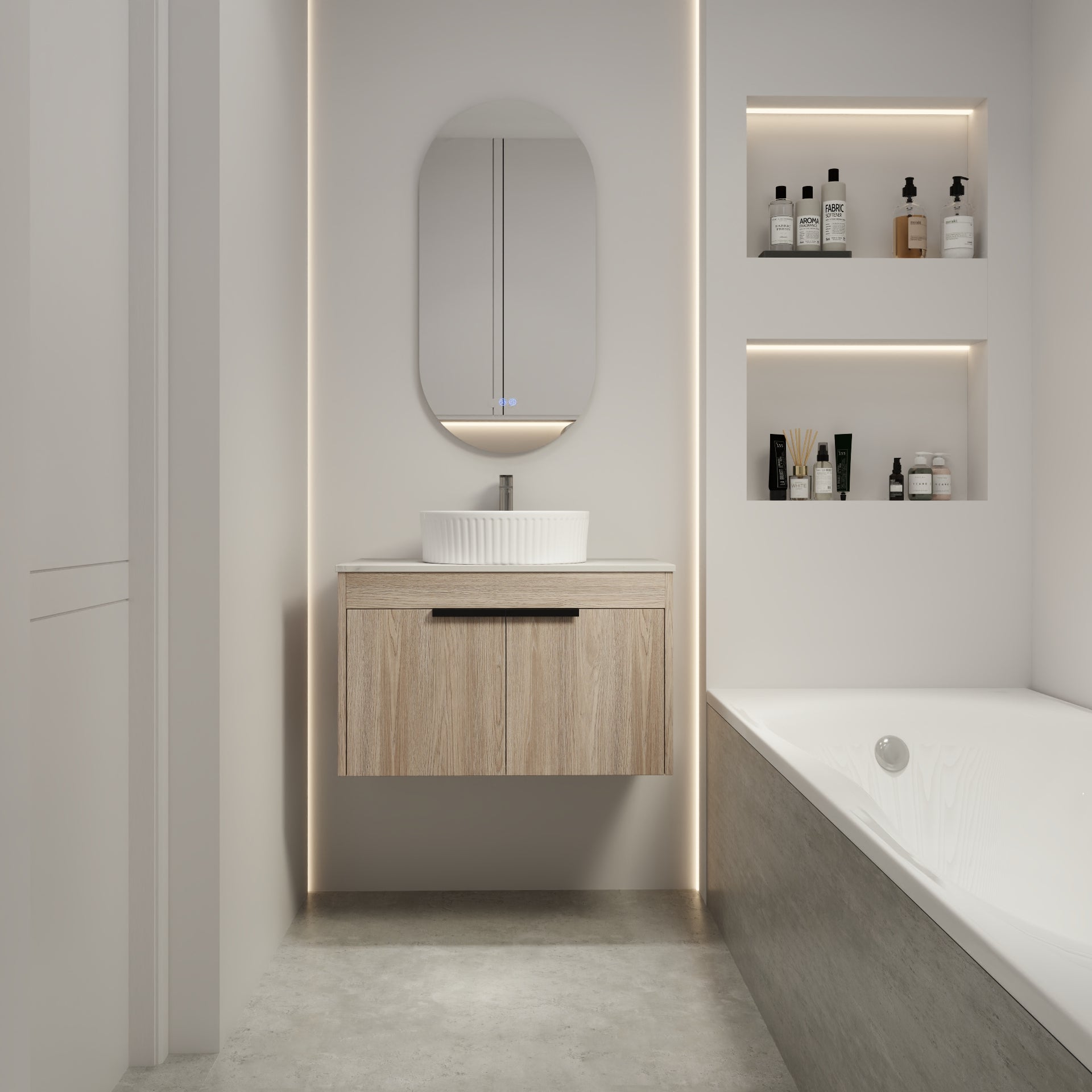 30 " Modern Design Float Bathroom Vanity With Ceramic white oak-2-bathroom-wall mounted-modern-plywood