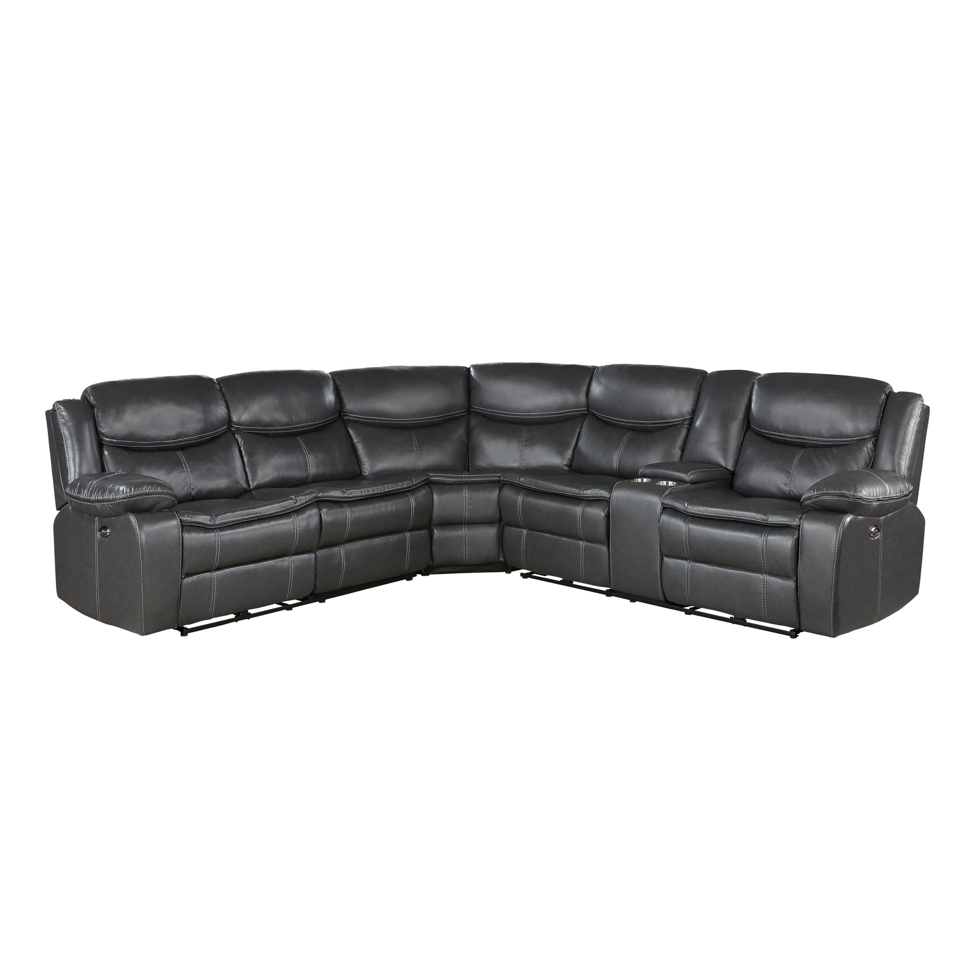 Modern 3 Piece Power Reclining Sectional With Right Side Console Dark Grayfaux Leather Usb Ports Solid Wood Living Room Furniture Dark Gray Faux Leather Wood Primary Living Space Contemporary,Modern Curved Pillow Top Arms Solid Wood 5 Seat