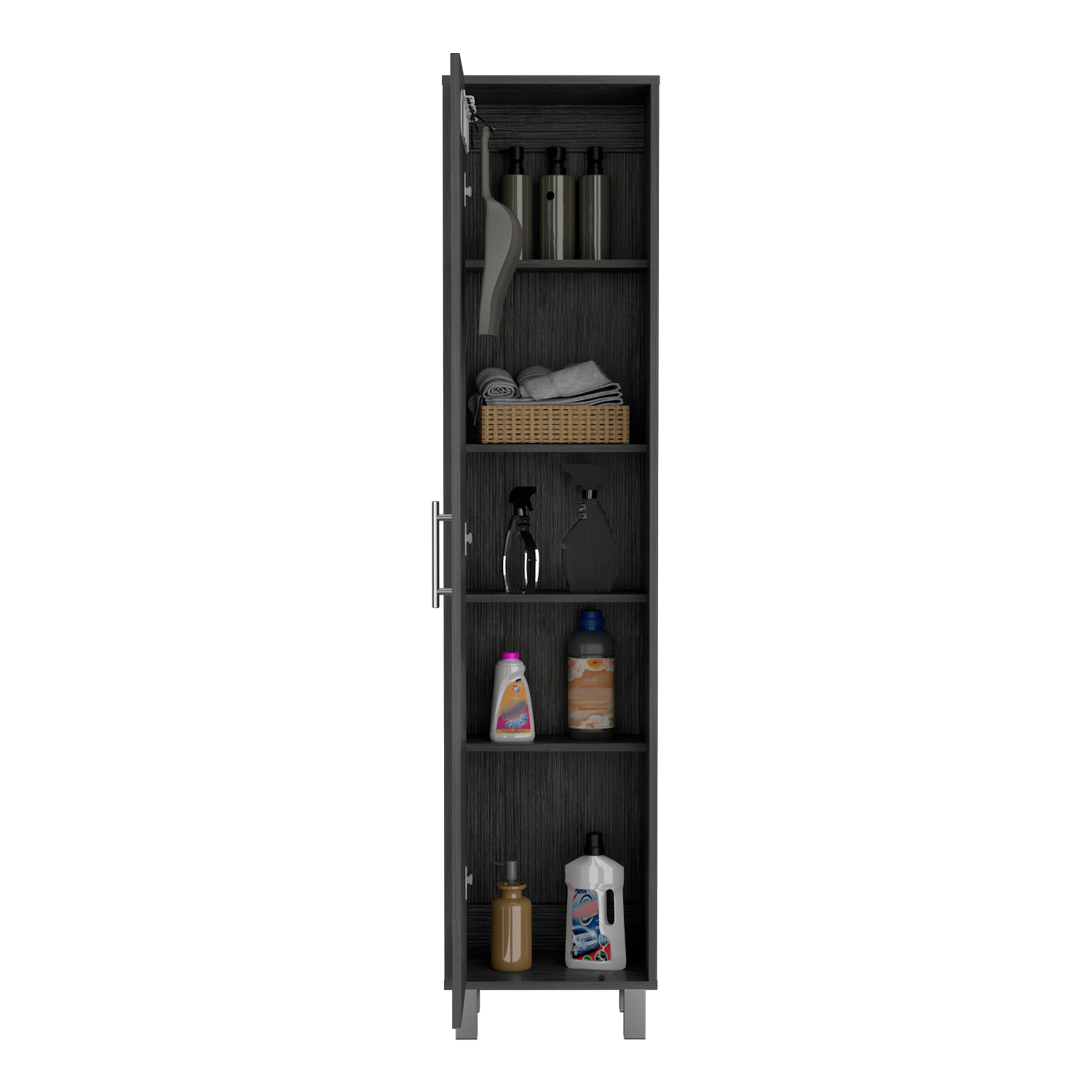 Laska Storage Cabinet, Broom Hangers, 1 Door Freestanding Natural Brown Primary Living Space Shelves Included Modern Mdf Engineered Wood