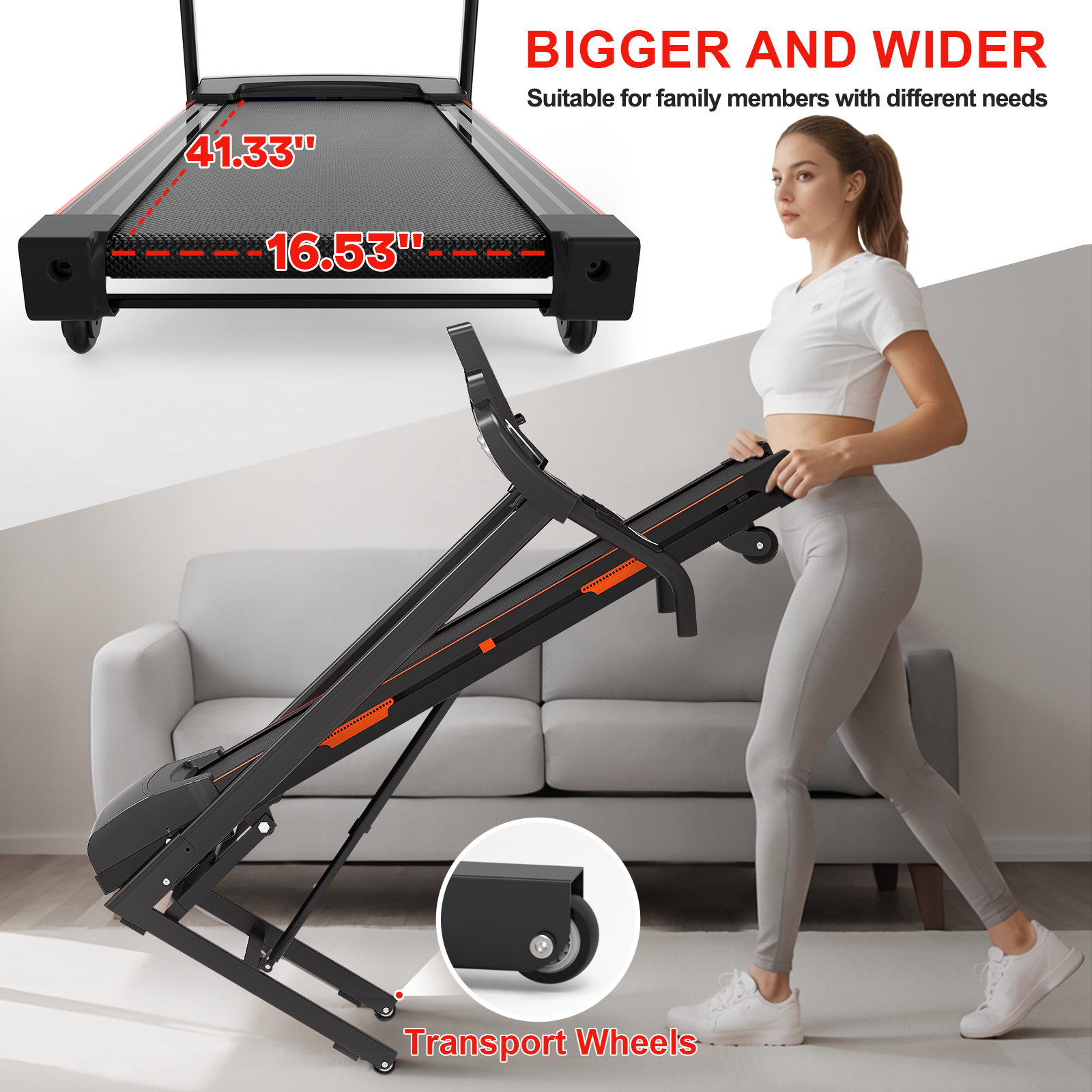 Foldable Treadmill With Incline, Electric Treadmill With Bluetooth Speaker, 3.5Hp Powerful Motor, 330Lbs Weight Capacity, Fitshow App Support Orange Handheld Foldable Office Multifunctional Steel