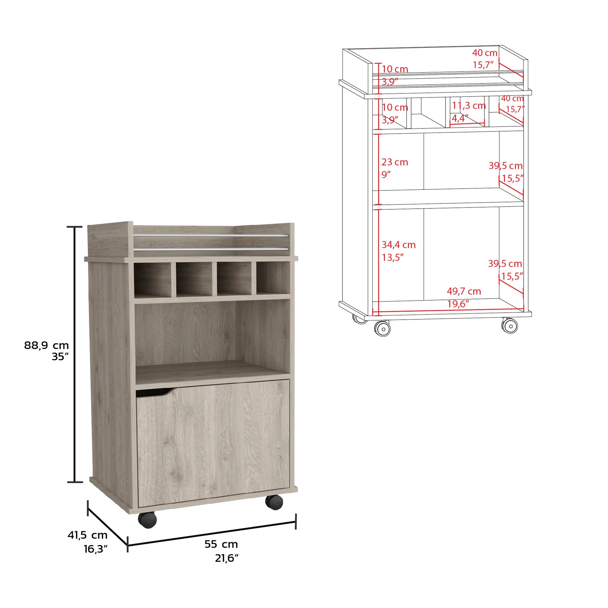 Phoenix Bar Cart With 2 Open Shelves 4 Cubbies And Cabinet Freestanding 1 2 Spaces Beige Primary Living Space Shelves Included Modern Mdf Engineered Wood