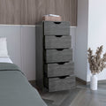 Basilea 5 Drawers Tall Dresser, Pull Out System Brown Bedroom Modern Mdf Engineered Wood