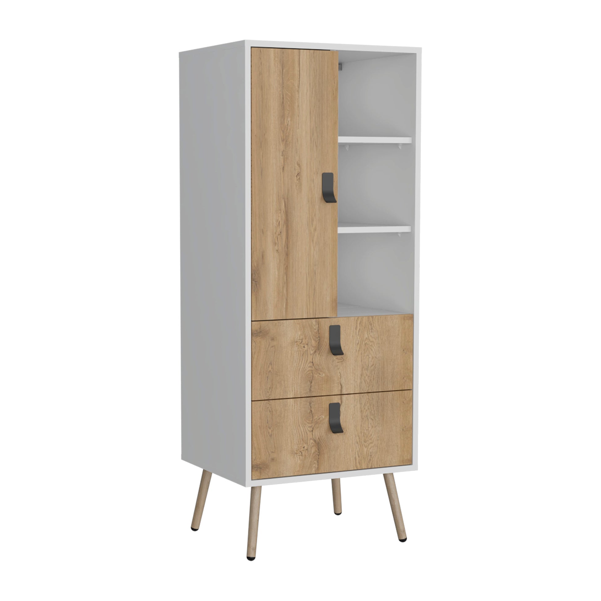 Huna Tall Dresser, Unit With Door, 2 Drawers, And Open Shelves Multicolor Bedroom Modern Mdf Engineered Wood