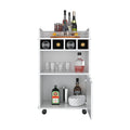 Phoenix Bar Cart With 2 Open Shelves 4 Cubbies And Cabinet Freestanding 1 2 Spaces Natural White Primary Living Space Shelves Included Modern Mdf Engineered Wood