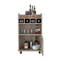 Phoenix Bar Cart With 2 Open Shelves 4 Cubbies And Cabinet Beige Primary Living Space Modern Mdf Engineered Wood