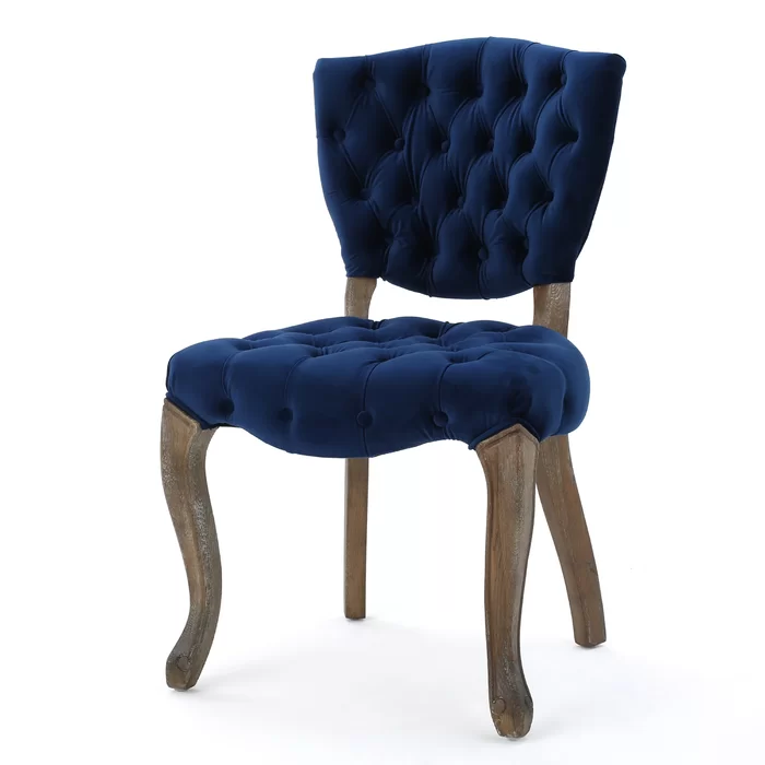 Kd Tufted Chair Wthr Navy Blue Wood Fabric