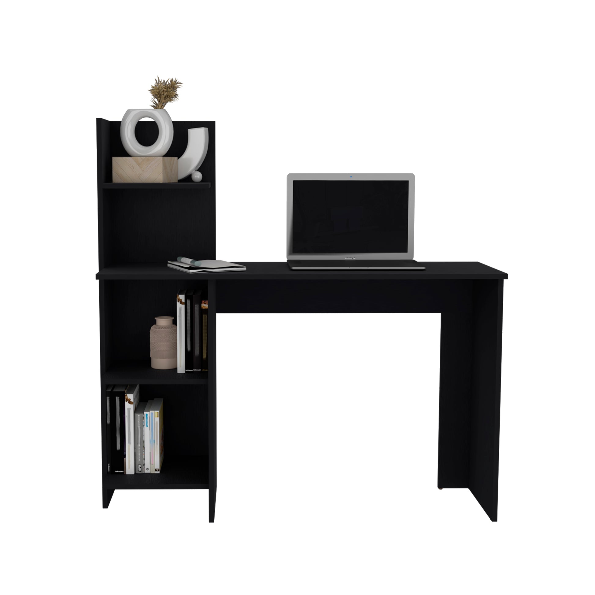 Vilna 120 Writing Deskfour Shelves Black Computer Desk Office Modern Freestanding Rectangular Mdf Engineered Wood