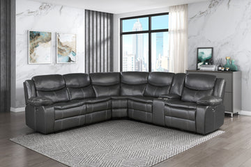 Modern 3 Piece Power Reclining Sectional With Right Side Console Dark Grayfaux Leather Usb Ports Solid Wood Living Room Furniture Dark Gray Faux Leather Wood Primary Living Space Contemporary,Modern Curved Pillow Top Arms Solid Wood 5 Seat