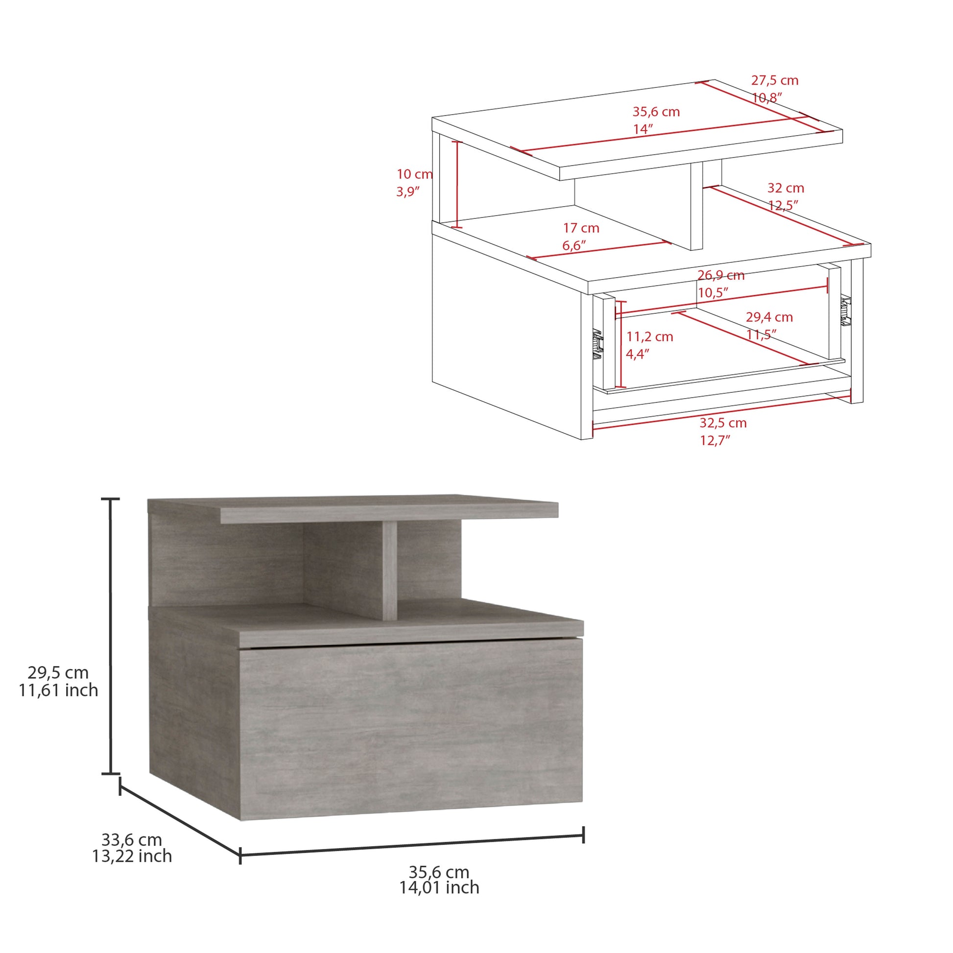 Adele Floating Nightstand With Drawer And Open Storage Shelves Grey 1 Drawer Bedroom Floating Modern Drawers Natural Mdf Engineered Wood