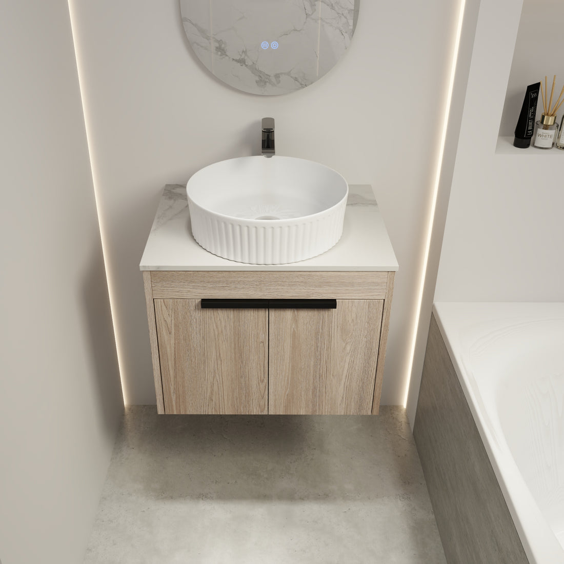 24 " Modern Design Float Bathroom Vanity With Ceramic Basin Set, Wall Mounted White Oak Vanity With Soft Close Door,Kd Packing,Kd Packing,2 Pieces Parcel Top Baa0014012Oo White Oak 2 Bathroom Wall Mounted Modern Plywood