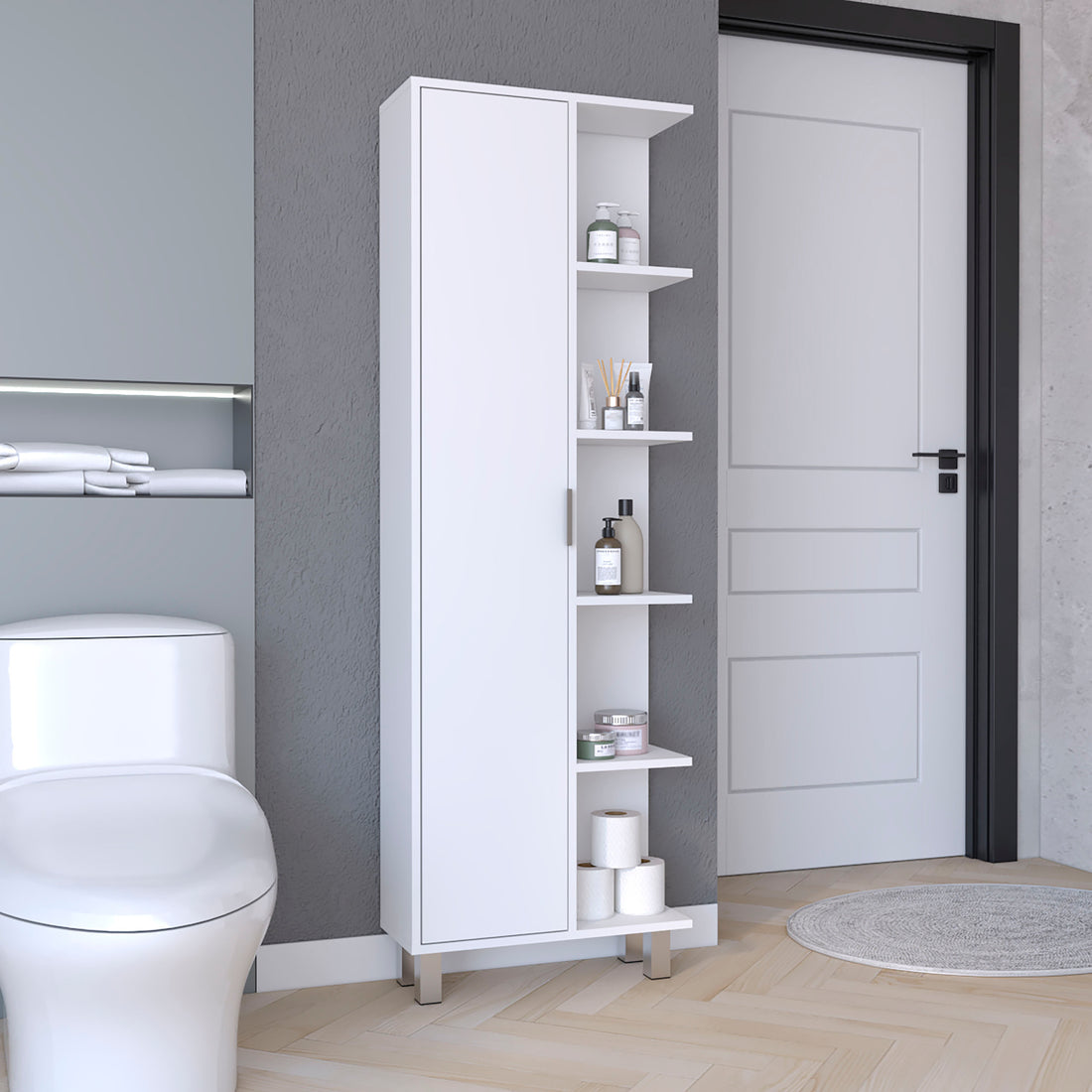 Crovie Linen 63 Inch High Bathroom Cabinet