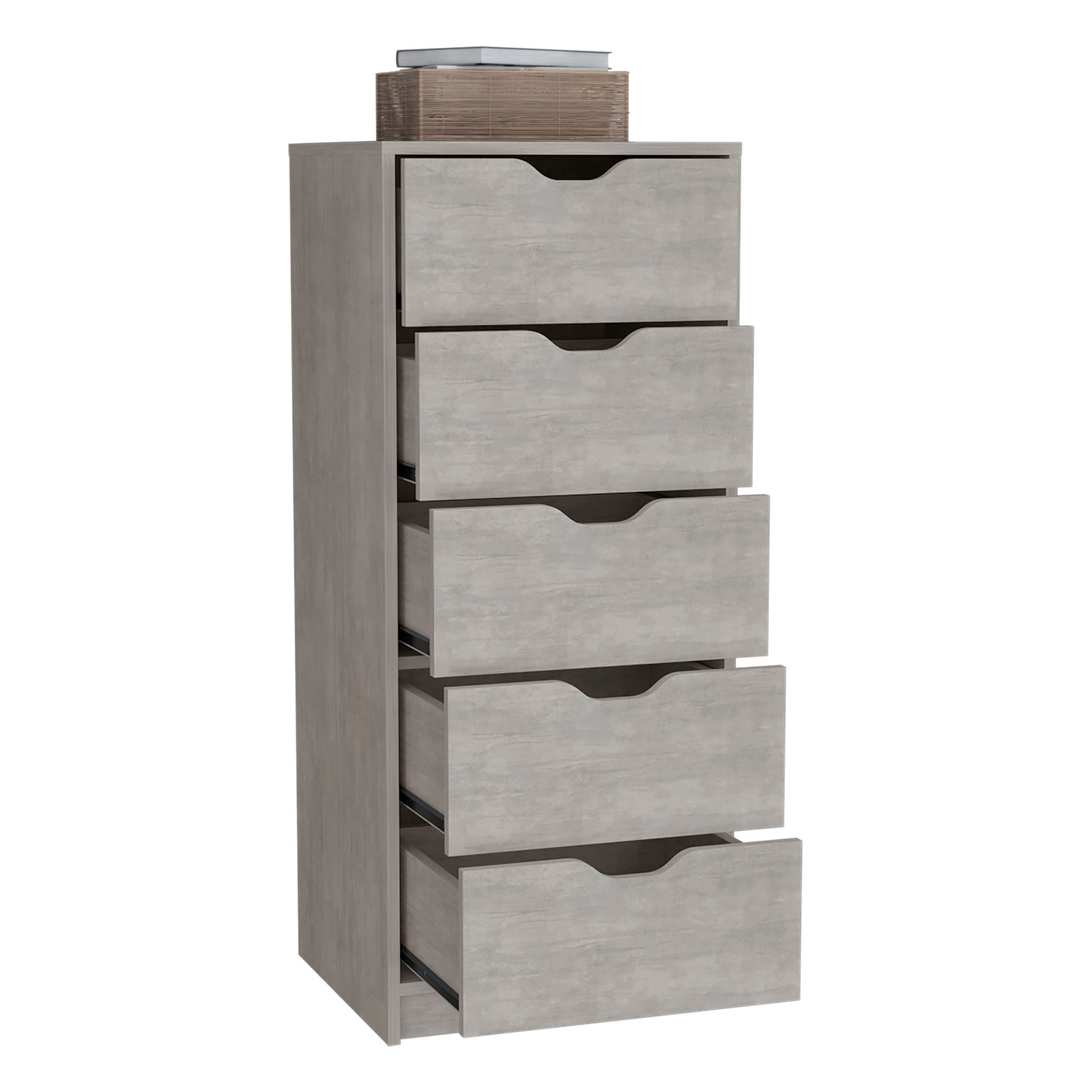 Basilea 5 Drawers Tall Dresser, Pull Out System Grey Bedroom Modern Mdf Engineered Wood