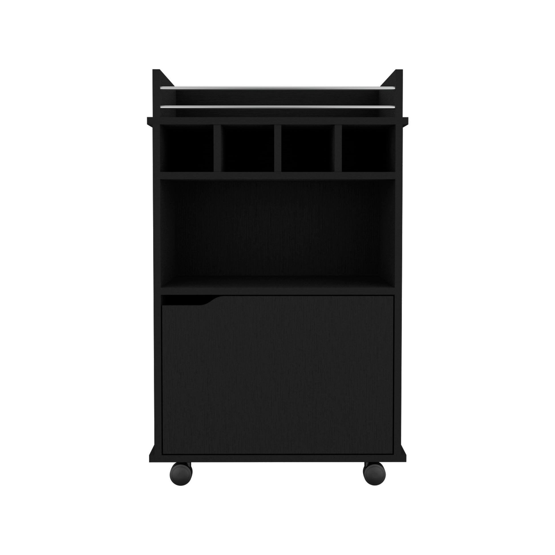 Phoenix Bar Cart With 2 Open Shelves 4 Cubbies And Cabinet Black Primary Living Space Modern Rectangular Mdf Engineered Wood Medium 40 55In