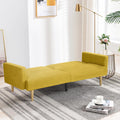 Multi Functional Futon Sofa Bed :Tapered Wood Legs Ideal For Small Living Rooms Multi Color Fabric Options Easily Converts To Single Bed, Yellow Yellow Velvet Wood Primary Living Space Medium Soft Mid Century Modern Square Arms Memory Foam Snowflake