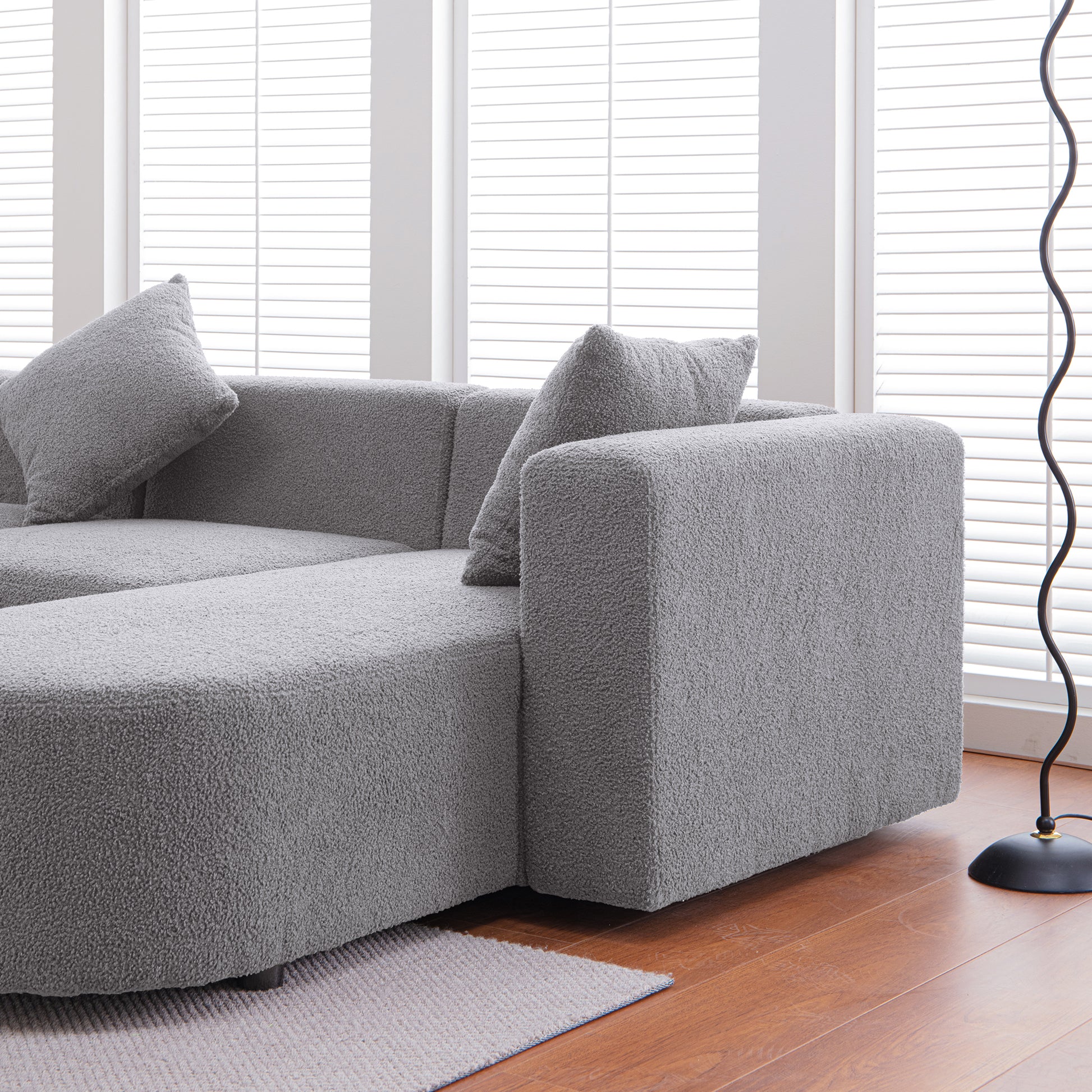Modern L Shape Boucle Sofa With Curved Seat Facing Right Gray Modern Boucle