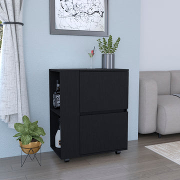 Glasgow Bar Cart Two Pull Down Door Cabinets And Two Open Shelves Freestanding 1 2 Spaces Black Primary Living Space Shelves Included Modern Mdf Engineered Wood