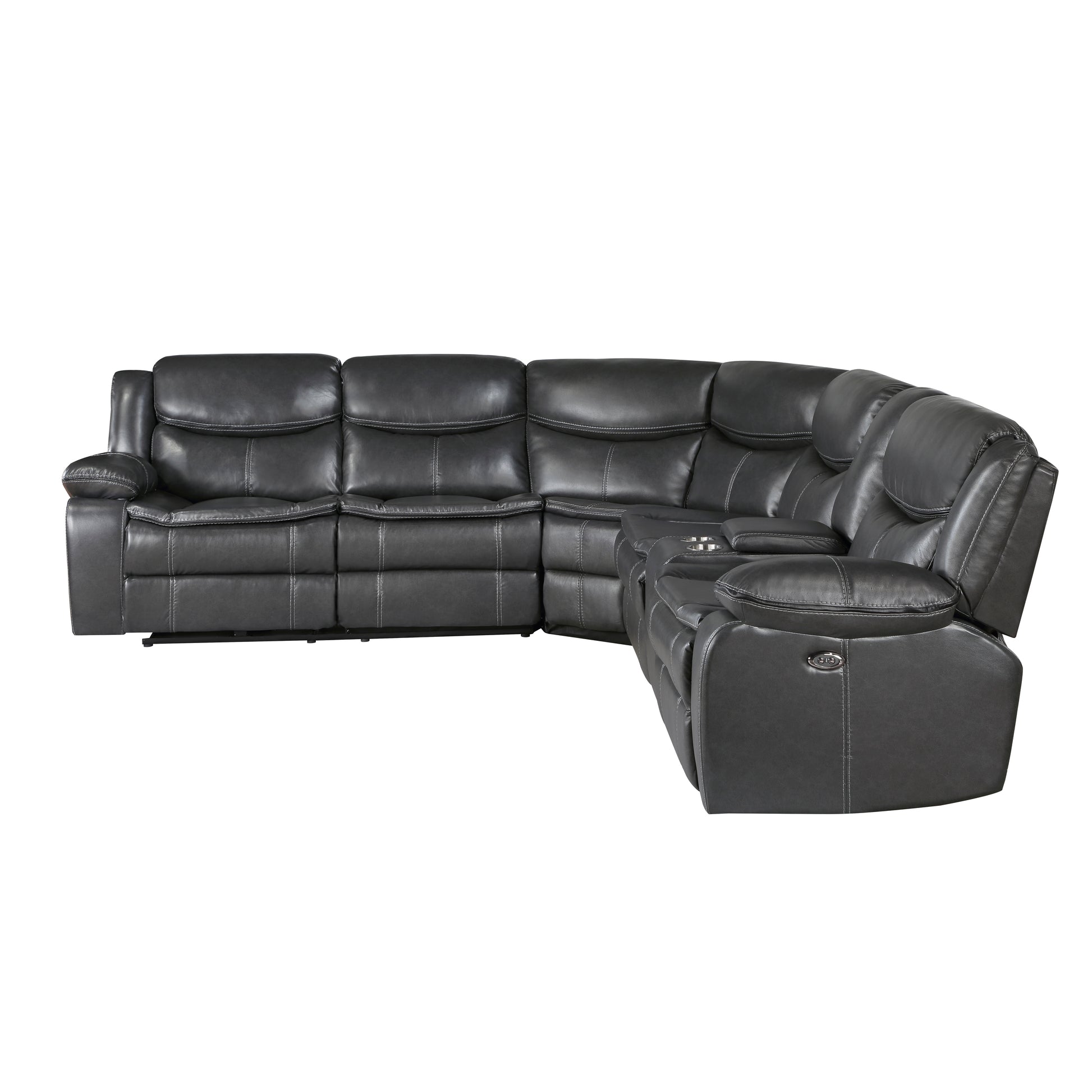 Modern 3 Piece Power Reclining Sectional With Right Side Console Dark Grayfaux Leather Usb Ports Solid Wood Living Room Furniture Dark Gray Faux Leather Wood Primary Living Space Contemporary,Modern Curved Pillow Top Arms Solid Wood 5 Seat