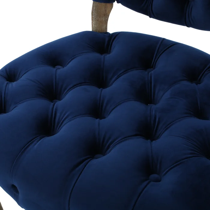 Kd Tufted Chair Wthr Navy Blue Wood Fabric