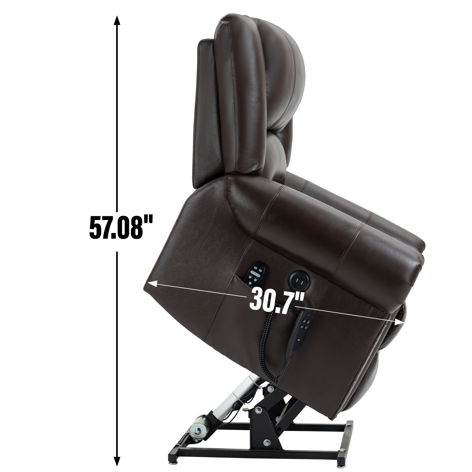 Power Lift Recliner Chair Heat Massage Dual Motor Infinite Position Up To 350 Lbs, Genuine Leather, Heavy Duty Motion Mechanism With Usb Ports, Brown White Metal Primary Living Space Heavy Duty Pine Brown Genuine Leather Power Remote Medium Firm Pillow