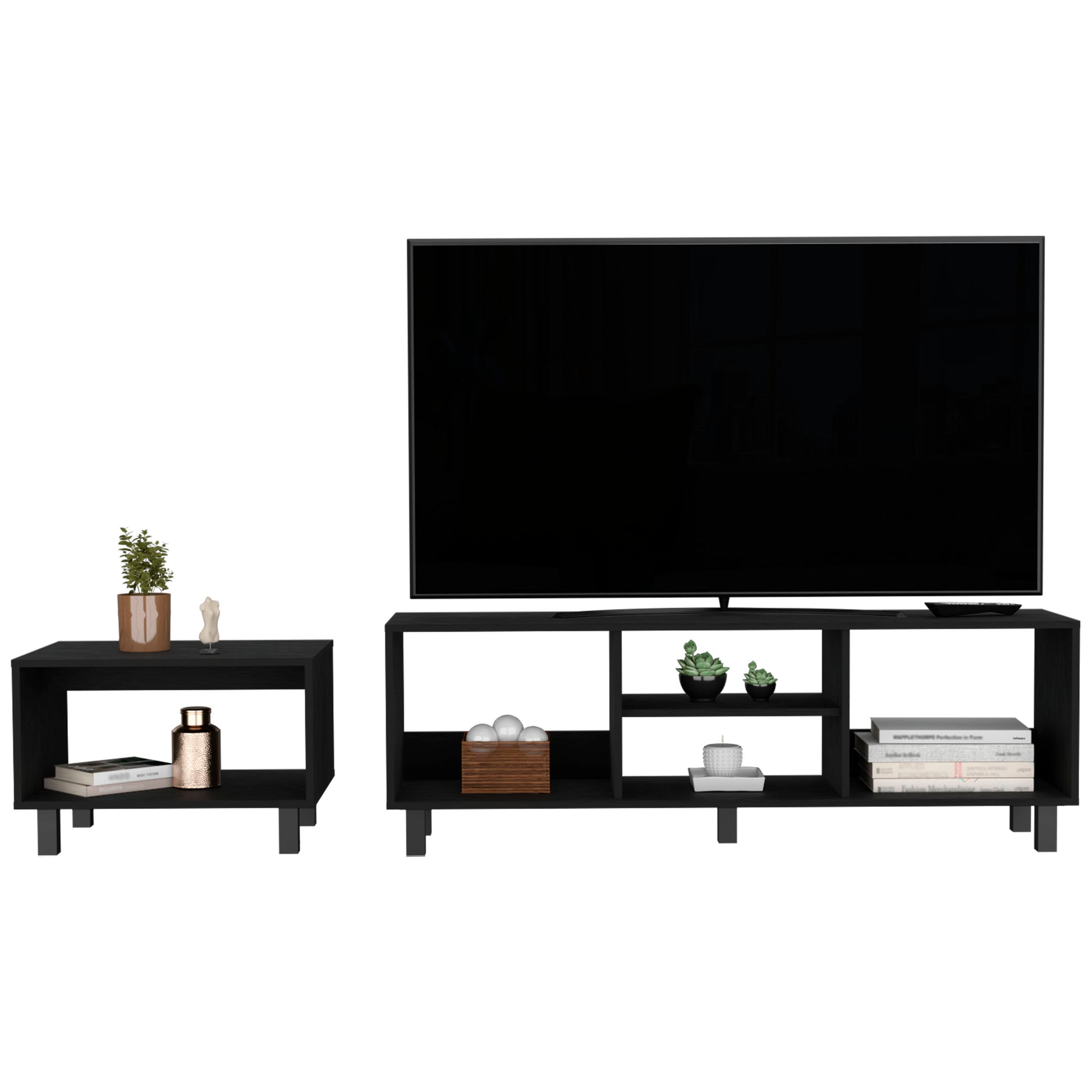 Eclipse Living Room Duo Set With Tv Stand And Coffee Table With Steel Accents Black Primary Living Space 50 59 Inches Modern Mdf Engineered Wood