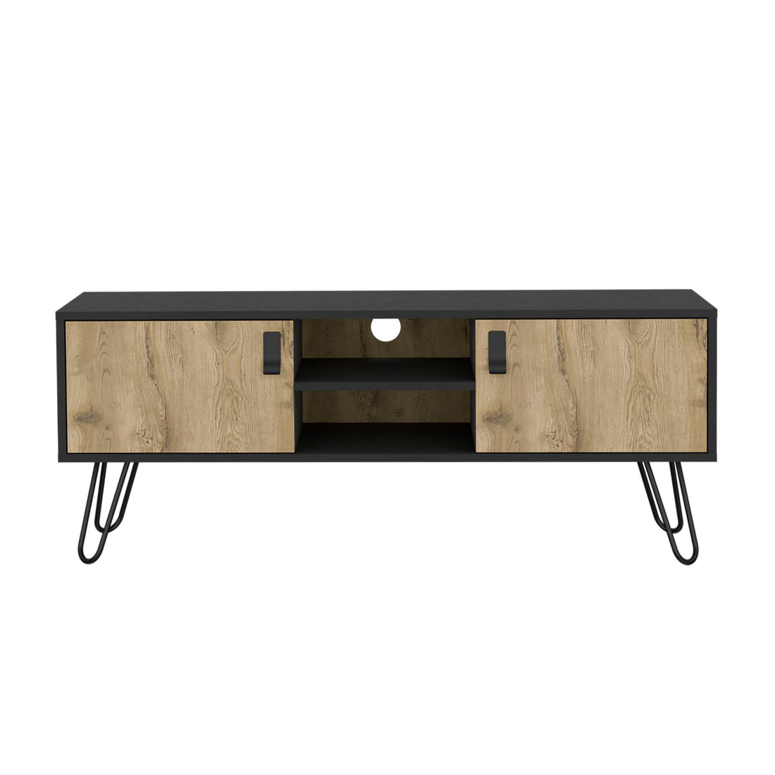 Huna Hairpin Legs Tv Stand, Dual Tone With 2 Doors And Open Shelves Multicolor Primary Living Space 50 59 Inches Modern Mdf Engineered Wood