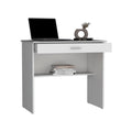 80 C Writting Desk, Compact Workstation With Drawer And Lower Shelf White Computer Desk Office Modern Freestanding Desk Rectangular Mdf Engineered Wood