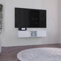 Glen Floating Tv Stand With Side Doors And Central Media Shelf White Primary Living Space 50 59 Inches Modern Mdf Engineered Wood