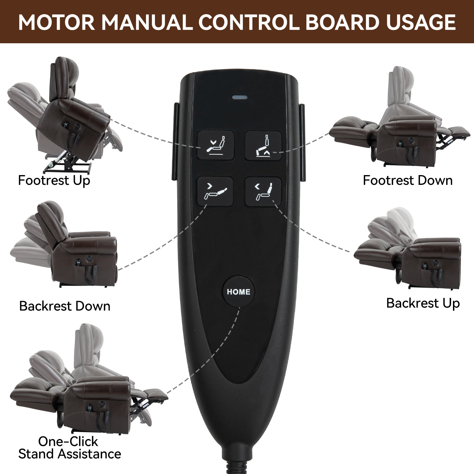 Power Lift Recliner Chair Heat Massage Dual Motor Infinite Position Up To 350 Lbs, Genuine Leather, Heavy Duty Motion Mechanism With Usb Ports, Brown White Metal Primary Living Space Heavy Duty Pine Brown Genuine Leather Power Remote Medium Firm Pillow