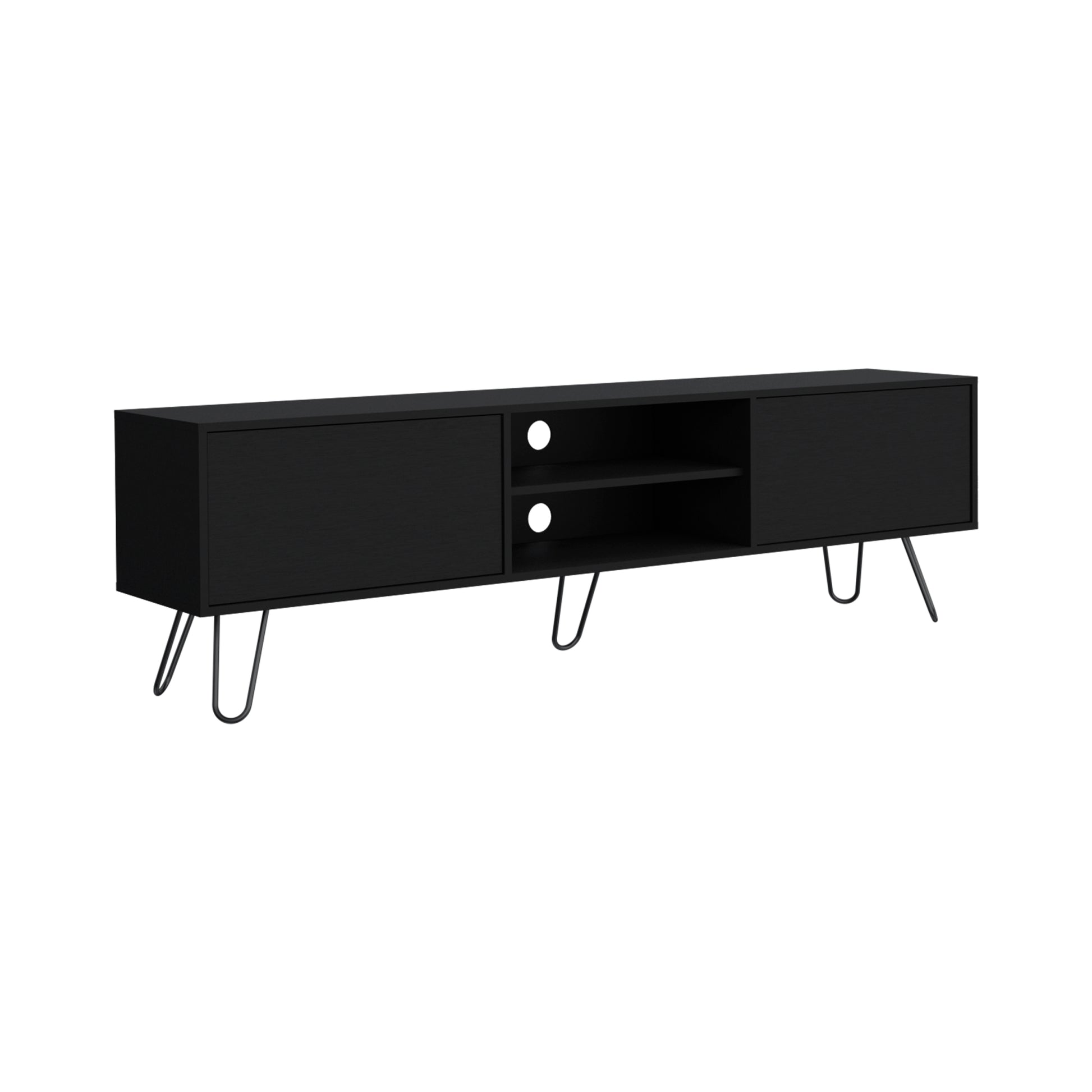 Vassel Tv Stand, Entertainment Unit With Hinged Drawers And Hairpin Legs Black Primary Living Space 50 59 Inches Modern Mdf Engineered Wood