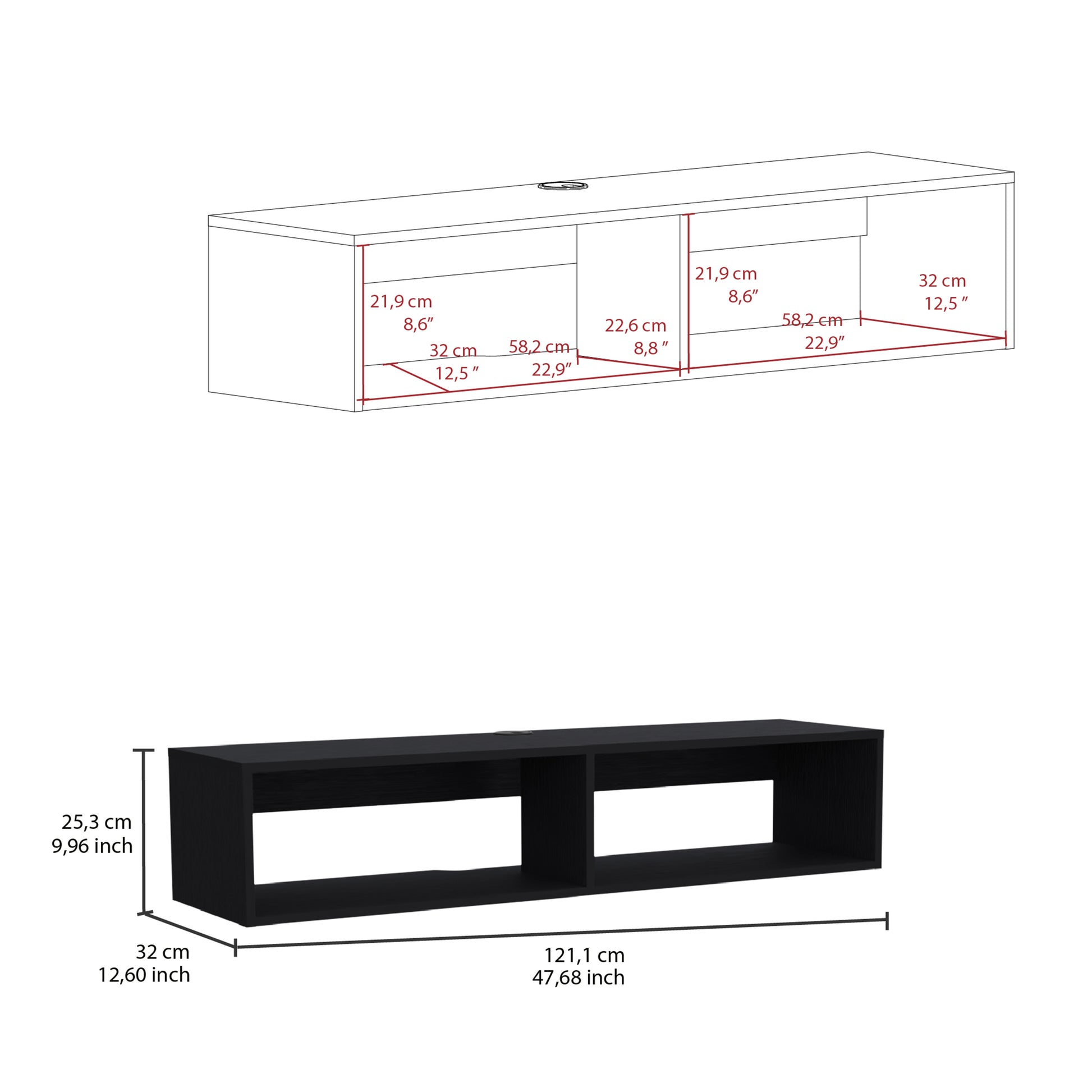 Rockwood Floating Tv Stand With Open Storage Shelves And Cable Management Black Primary Living Space 50 59 Inches Modern Mdf Engineered Wood