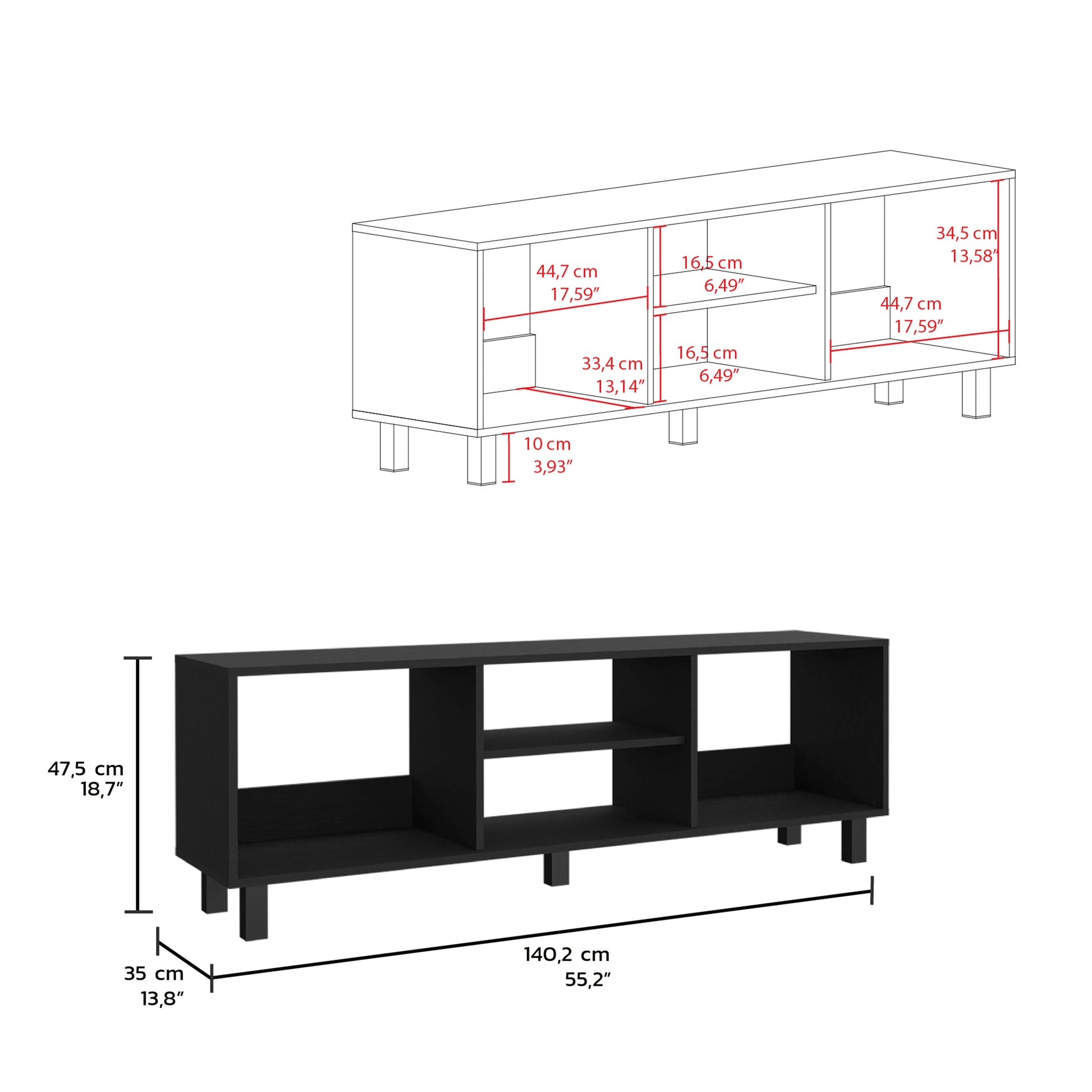 Eclipse Living Room Duo Set With Tv Stand And Coffee Table With Steel Accents Black Primary Living Space 50 59 Inches Modern Mdf Engineered Wood