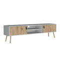 Huna Tv Stand, Dual Tone With Hinged Drawers And Open Shelves Multicolor Primary Living Space 60 69 Inches Modern Mdf Engineered Wood