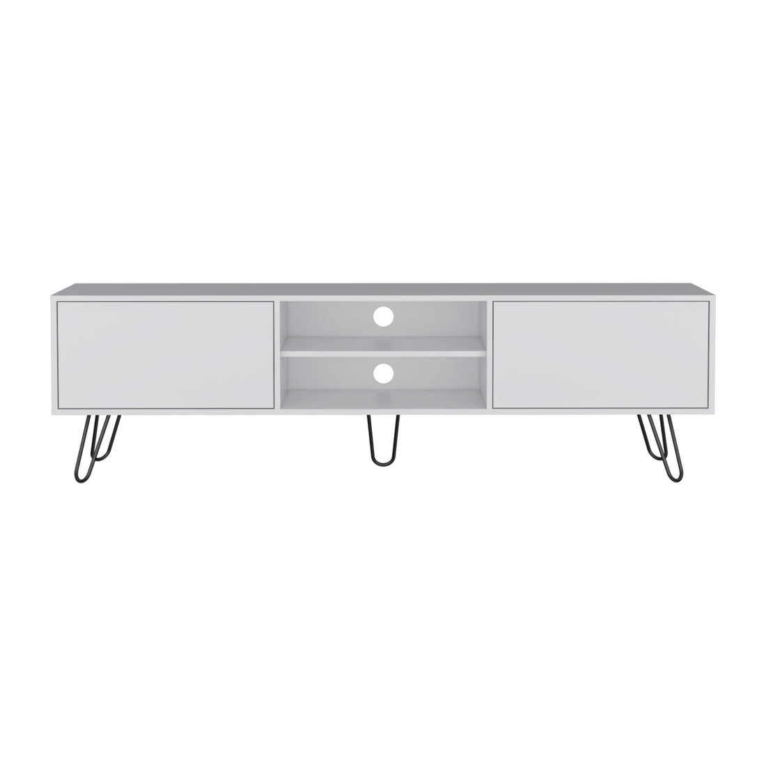 Vassel Tv Stand, Entertainment Unit With Hinged Drawers And Hairpin Legs White Primary Living Space 50 59 Inches Modern Mdf Engineered Wood